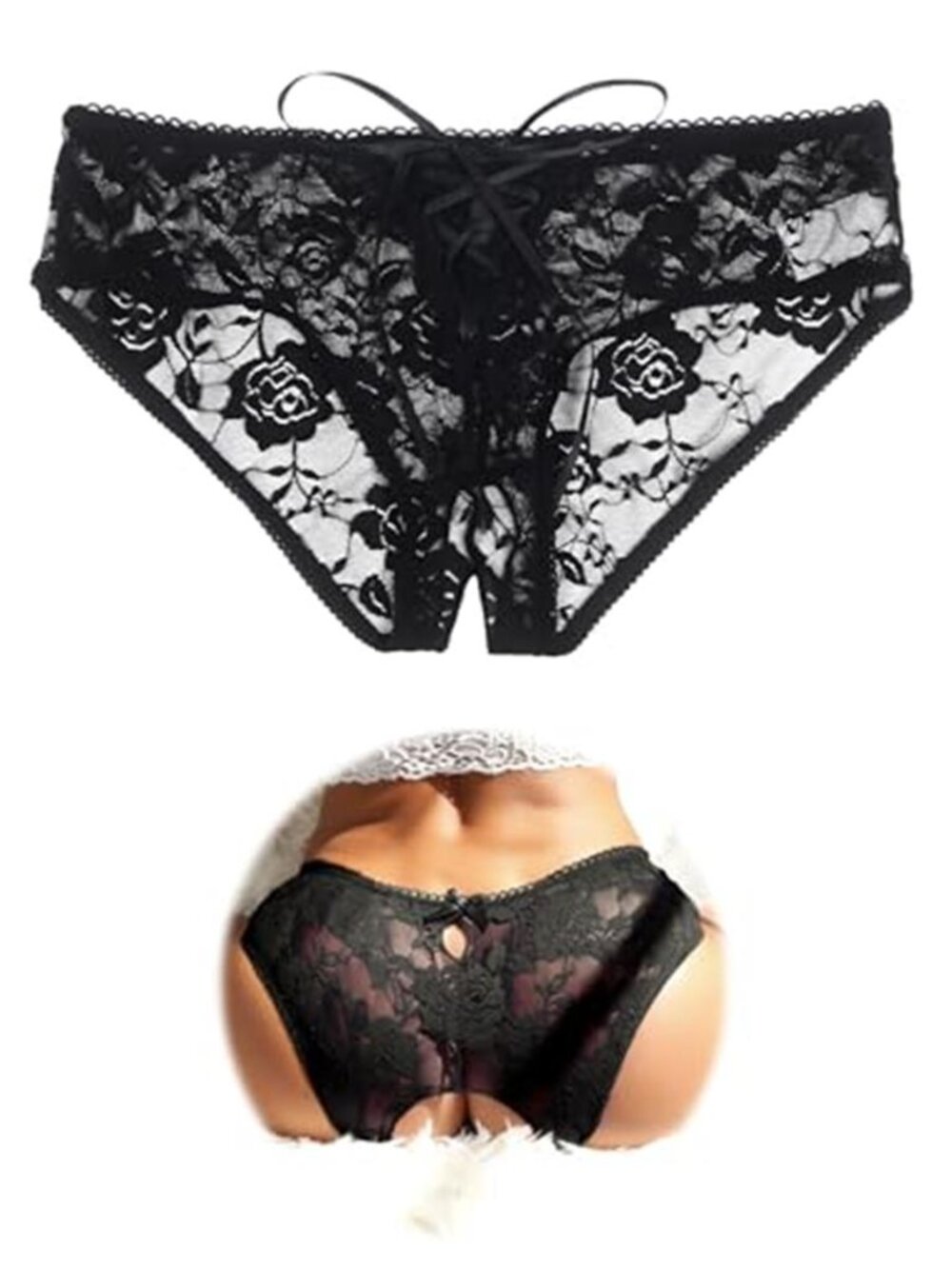 Womens Lace Boyshorts Crotchless Sexy Panties Crisscross Strappy